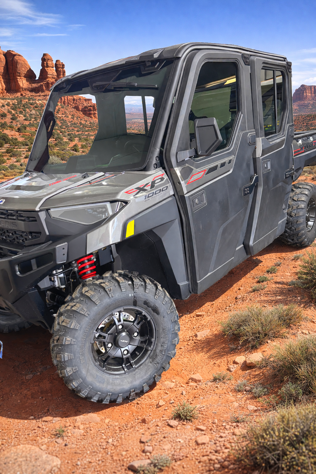 UTV with tinted windshield and windows on the desert trails near Hurricane, Utah