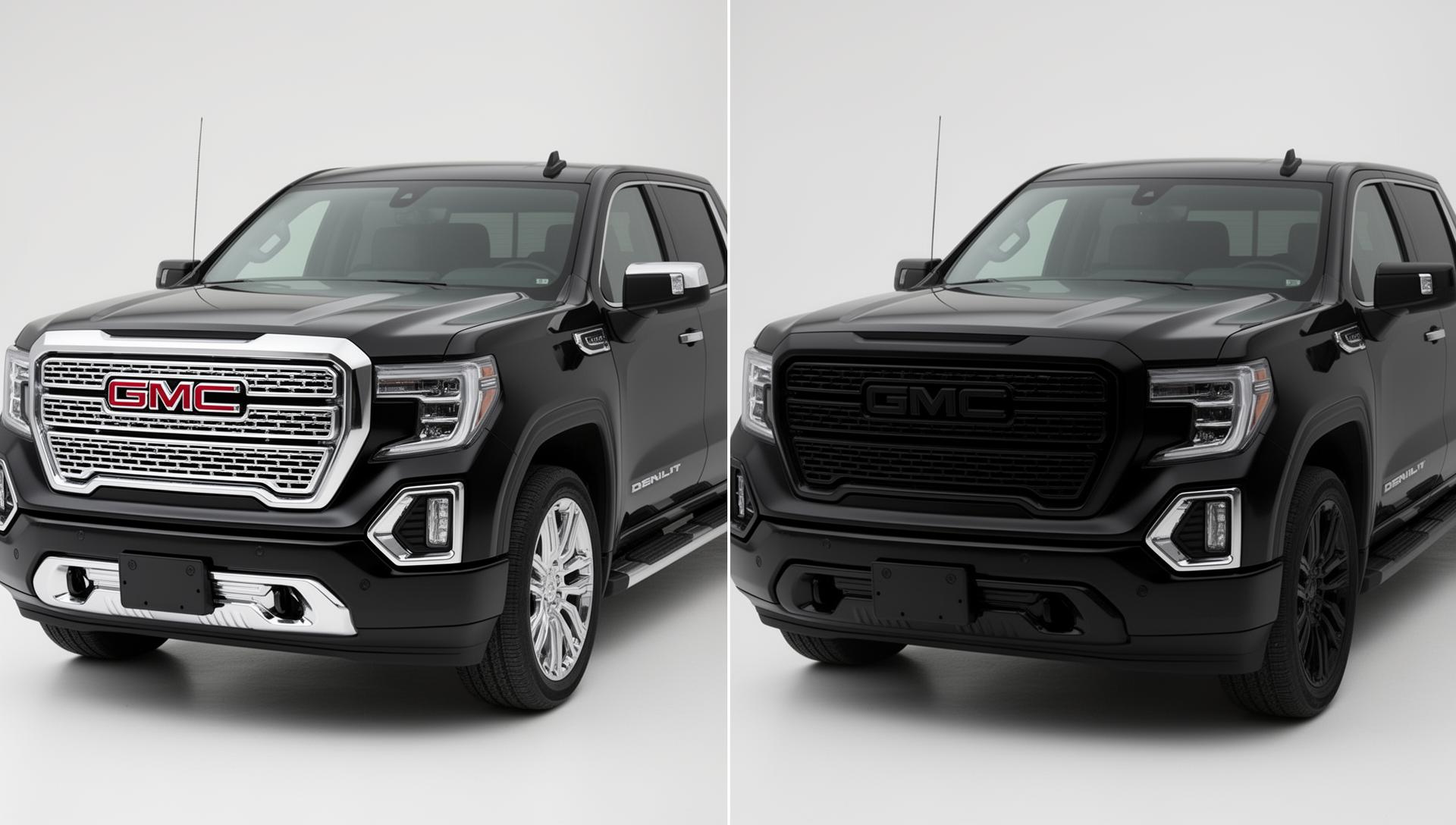 GMC Sierra Denali chrome delete before and after transformation